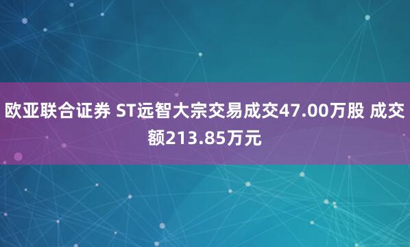 欧亚联合证券 ST远智大宗交易成交47.00万股 成交额213.85万元